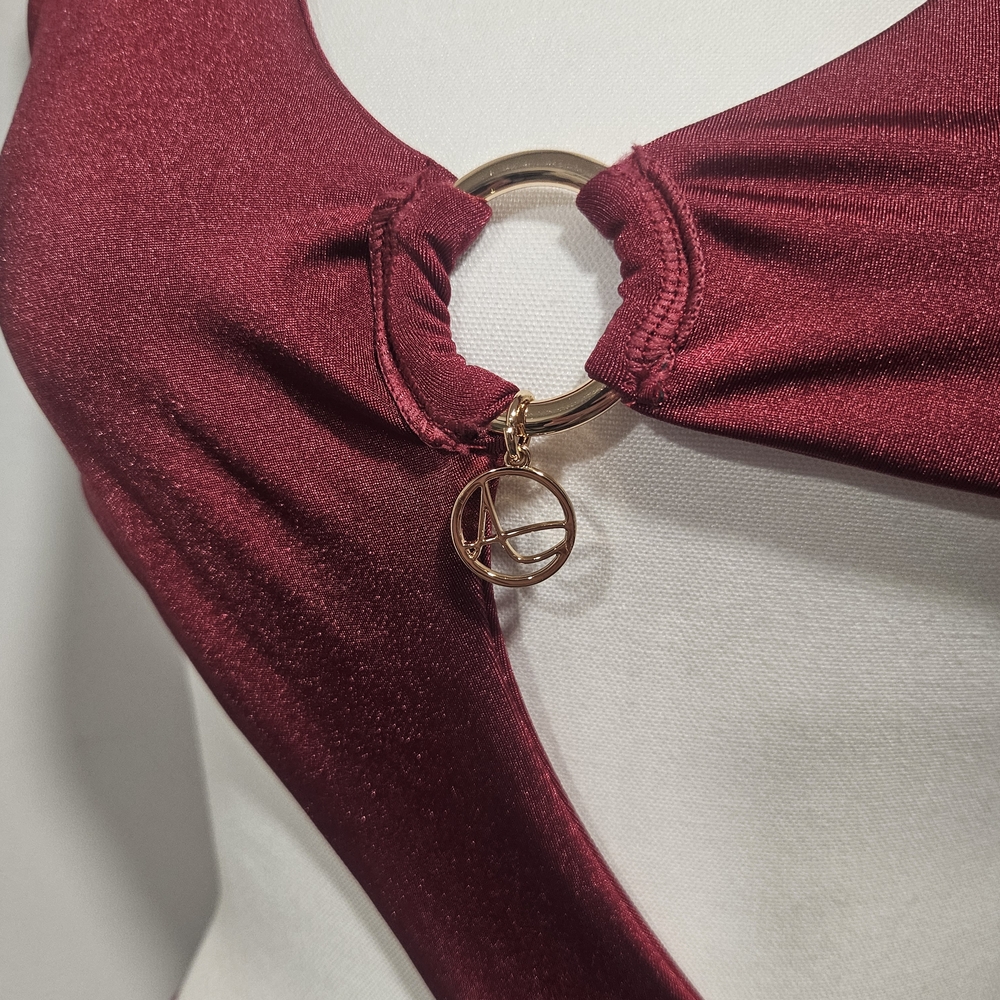 ALESSI SWIM Metallic Burgundy Cut-Out Monokini Gold Ring Detail Womens Size L - Picture 2 of 8